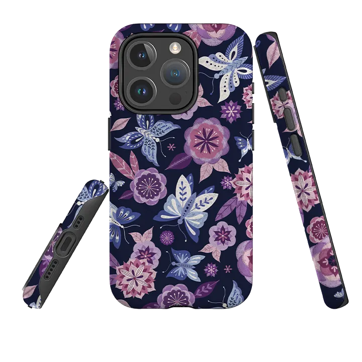 Luxury Appeal iPhone MagSafe Tough Case -  Butterfly Blooms Navy By Jenny Zemanek