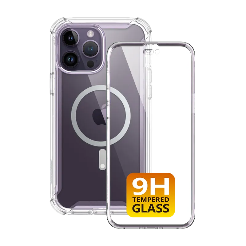 Classic Texture iPhone 14 Pro Max Ares Mag with Tempered Glass  Case - Clear