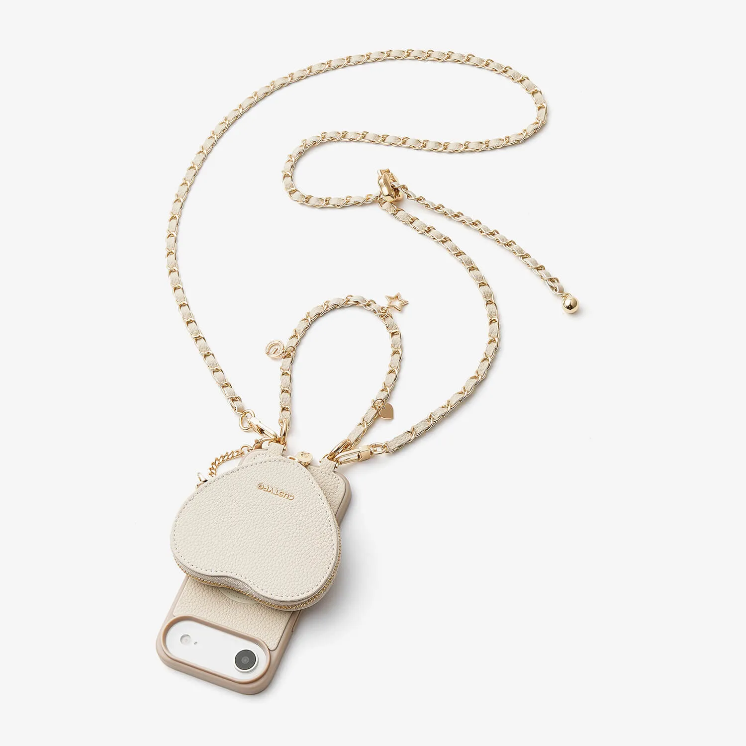 Premium Texture Layer Allure Chain Series- iPhone Case with Heart Pouch & Chain Strap