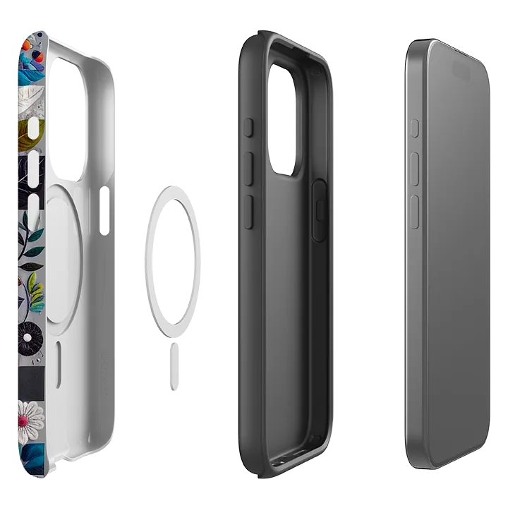 iPhone MagSafe Tough Case - Summer Petals Modern Frame Comfort Edge Texture