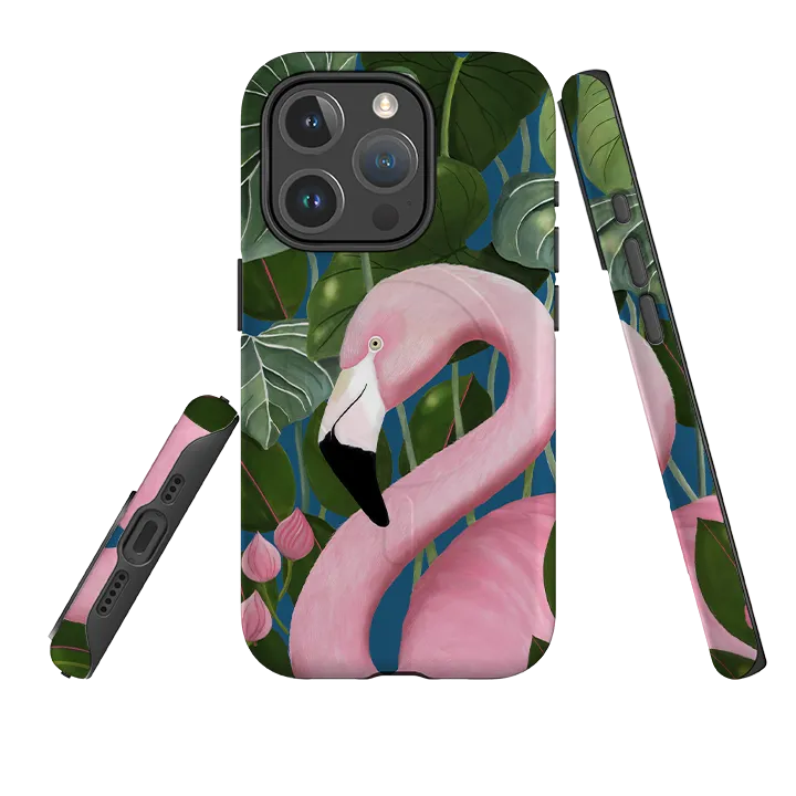 Marble finish Hybrid Material iPhone MagSafe Tough Case - Flamingo By Bex Parkin