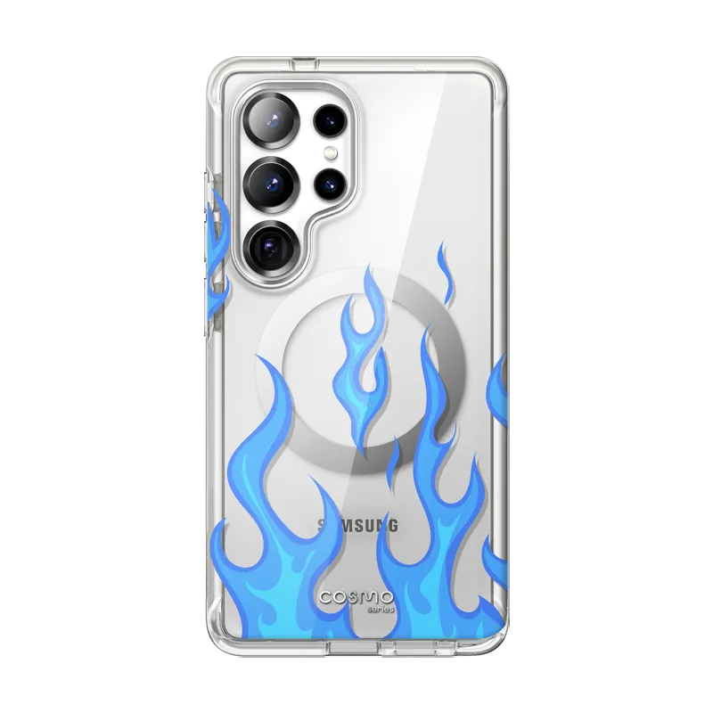 Hand Friendly Hybrid Form Galaxy S25 Ultra Cosmo Cute Case -Blue Flame