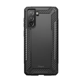 Clayco Samsung Galaxy S21 FE Xenon Full-Body Rugged Case with Screen Protector-Black Flexible Pattern Texture Gloss Finish