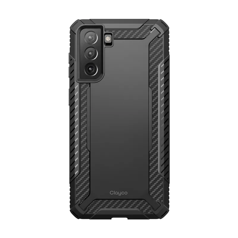 Clayco Samsung Galaxy S21 FE Xenon Full-Body Rugged Case with Screen Protector-Black Flexible Pattern Texture Gloss Finish