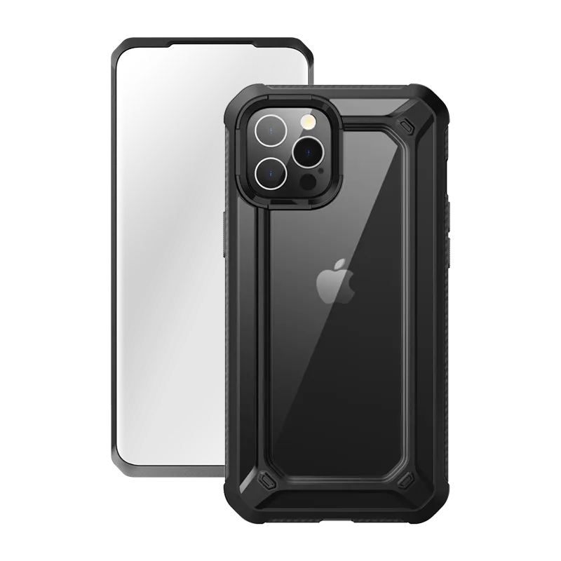 Durable Finish Layer Modern Grip Texture iPhone 12 Pro 6.1 inch Unicorn Beetle Exo with Screen Protector Clear Case-Black