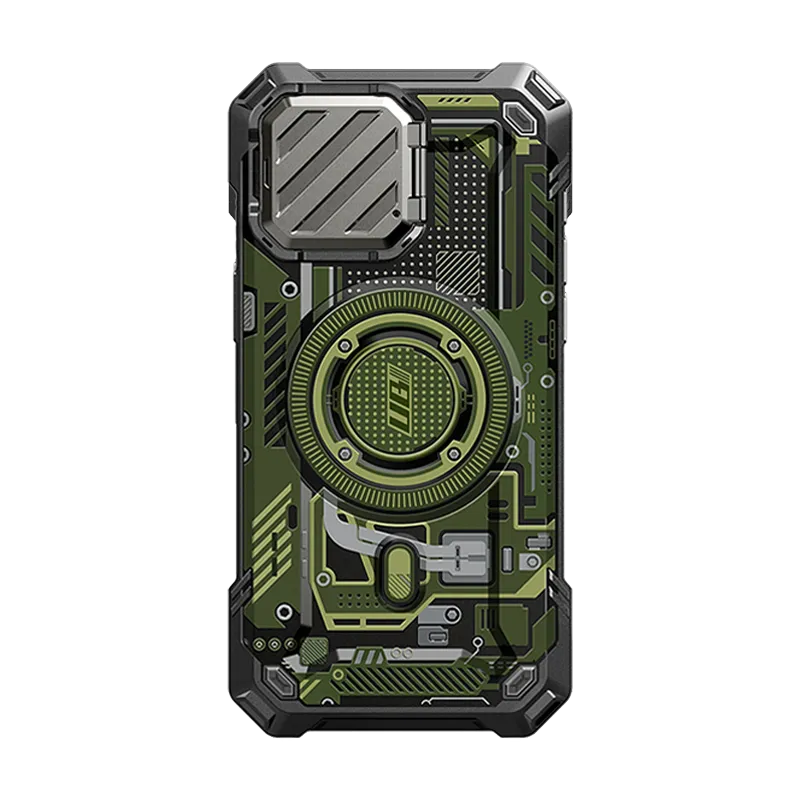 Compact Texture Layer iPhone 15 Pro Max 6.7 inch Unicorn Beetle MAG XT MagSafe Case- Green Circuit