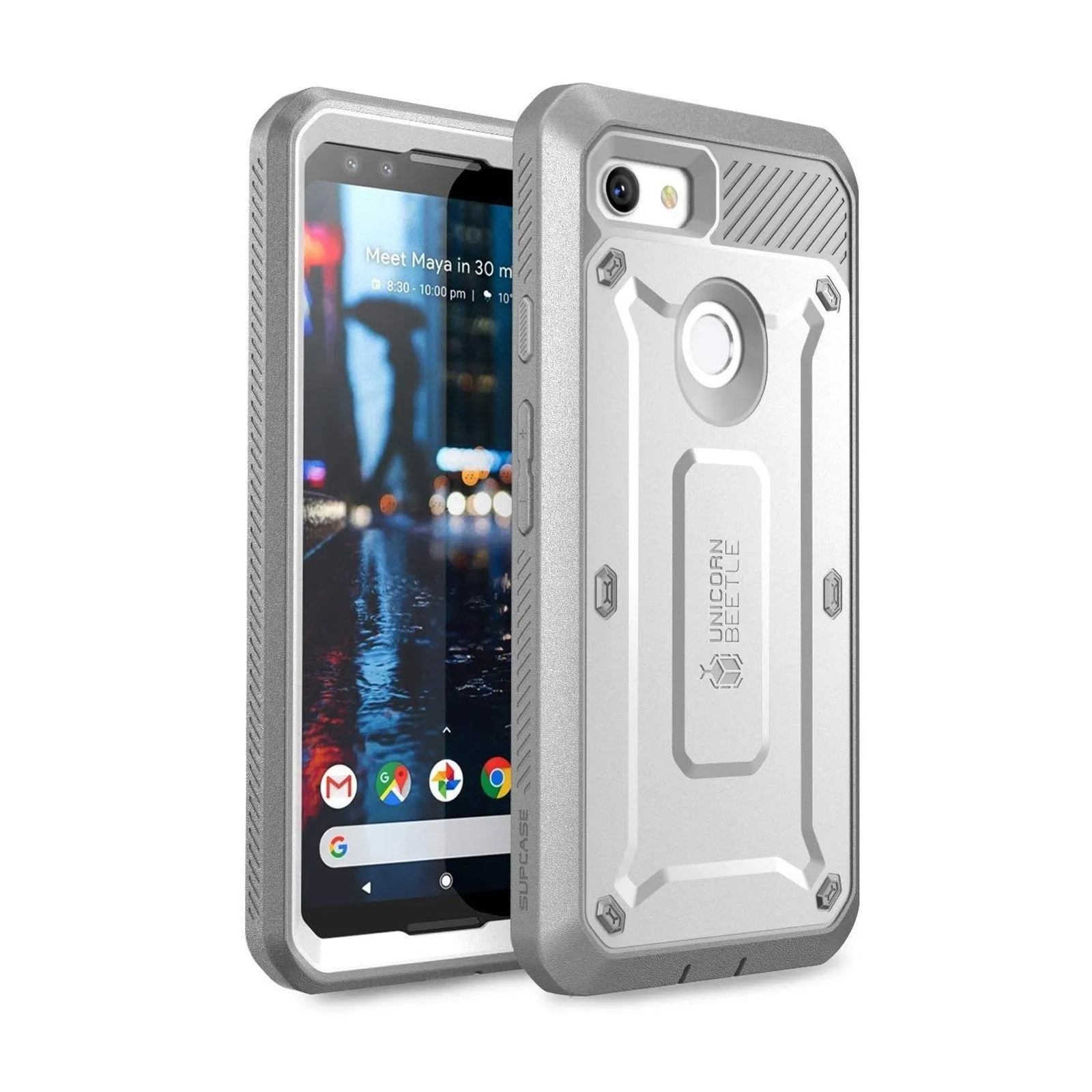 Sleek Finish Dust proof Google Pixel 3 Unicorn Beetle Pro Rugged Holster Case with Screen Protection-White