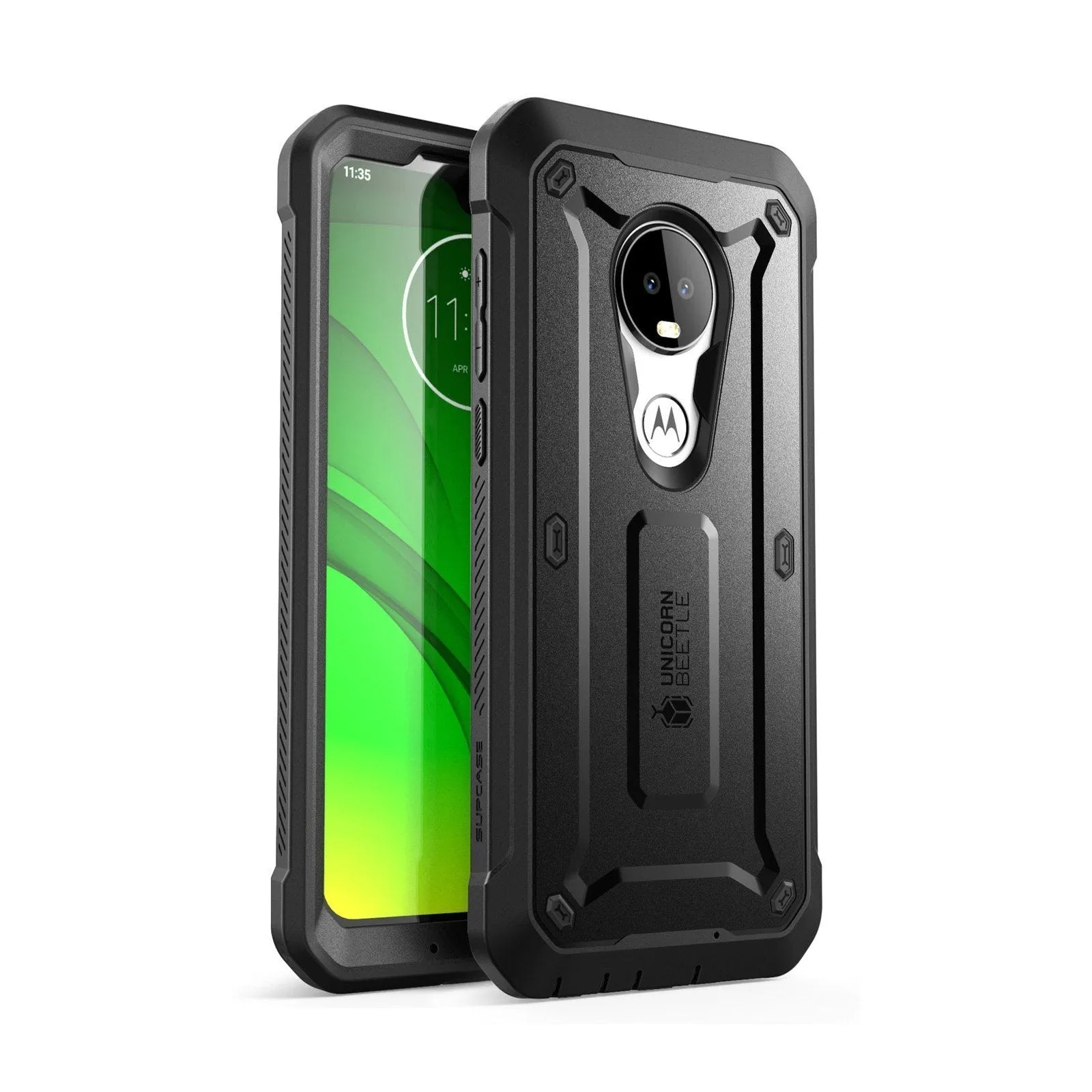 Smooth Pattern Design Impact Cushion Moto G7 / Moto G7 Plus Unicorn Beetle Pro Rugged Full-Body Case with Screen Protector-Black