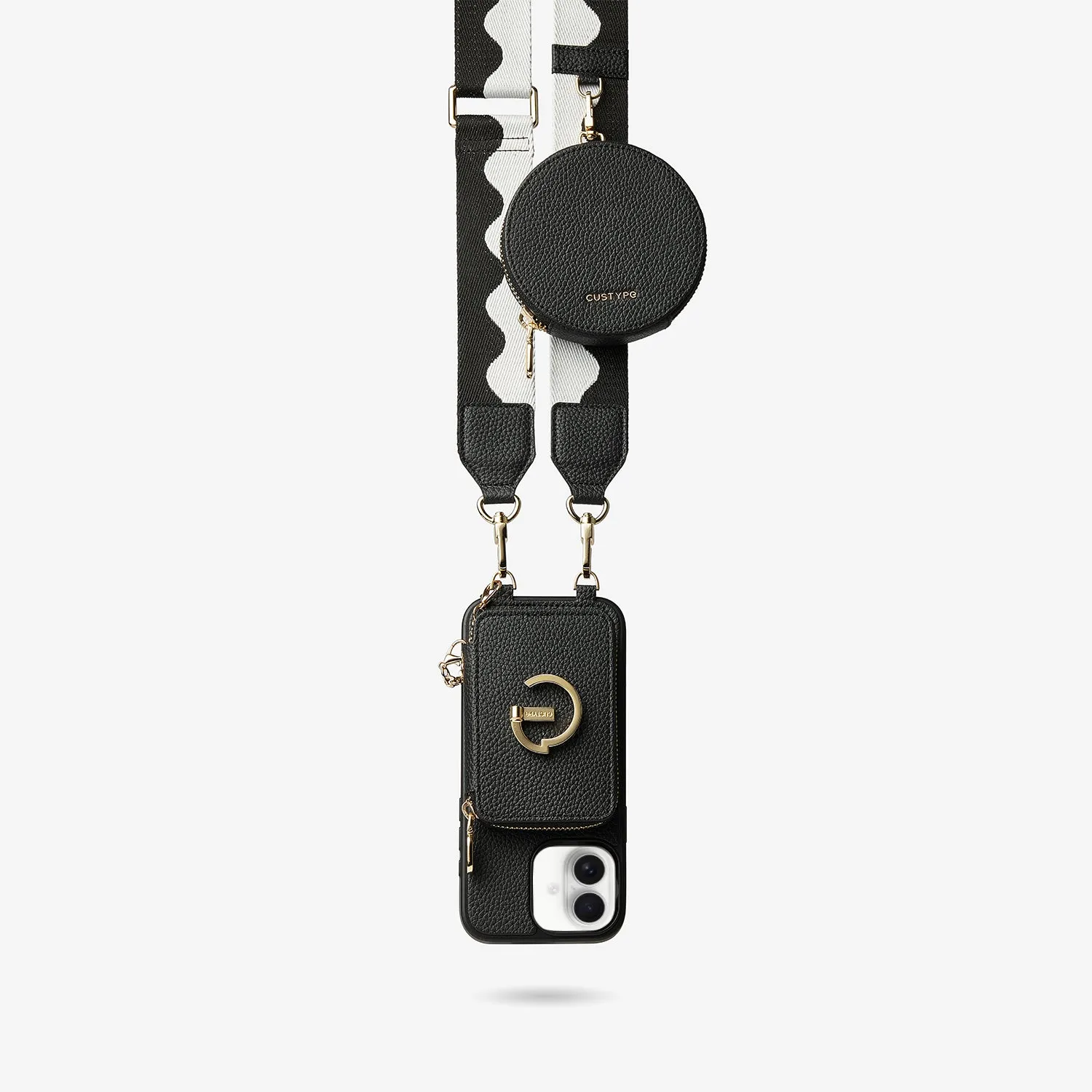 High End Look Original Design Set- Bicolor Webbing Crossbody Phone Case With Round Pouch Set