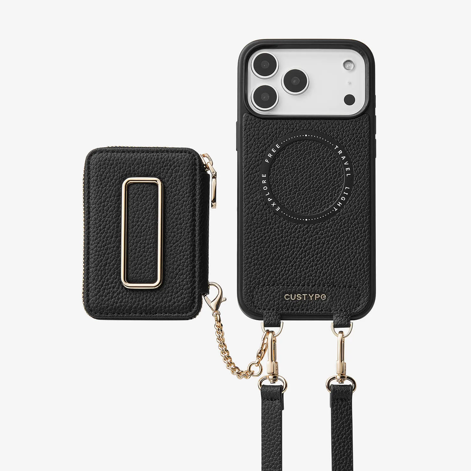 Original Design Set- Crossbody Square Stand Wallet Wireless Charging Phone Case Set Light Shield Premium Feel