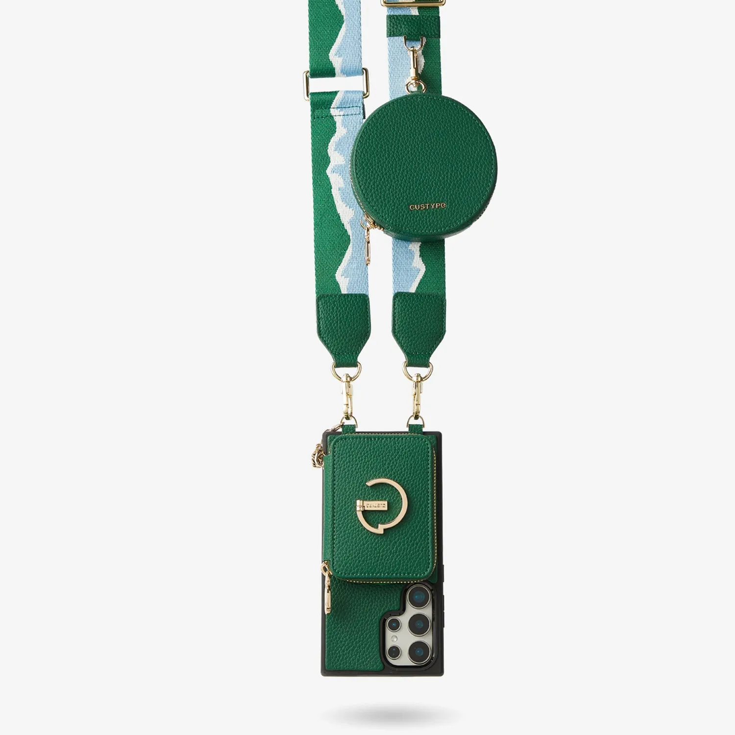 Classic Touch Hybrid Surface Layer Original Design Set- Samsung Galaxy Webbing Crossbody Phone Case With Magnetic Wallet Round Pouch Set