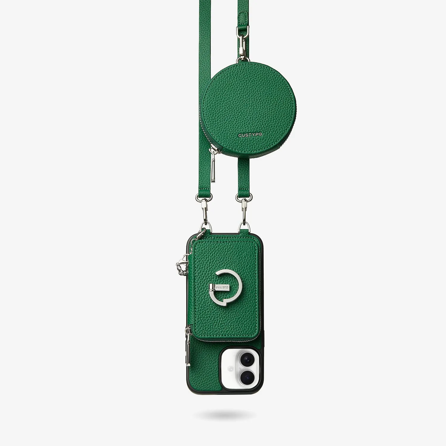 Silver Edge Kit- Versatile Magnetic E-stand Card Holder Case for iPhone with Round Pouch & Shoulder Strap Impact Cushion Strong Corners