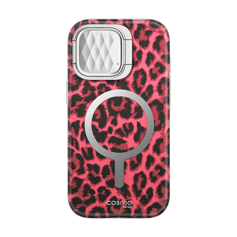 Clear Frame iPhone 15 Pro Cosmo Mag Case - Pink Leopard