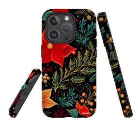 iPhone MagSafe Tough Case - Red Winter Floral II Matte Surface