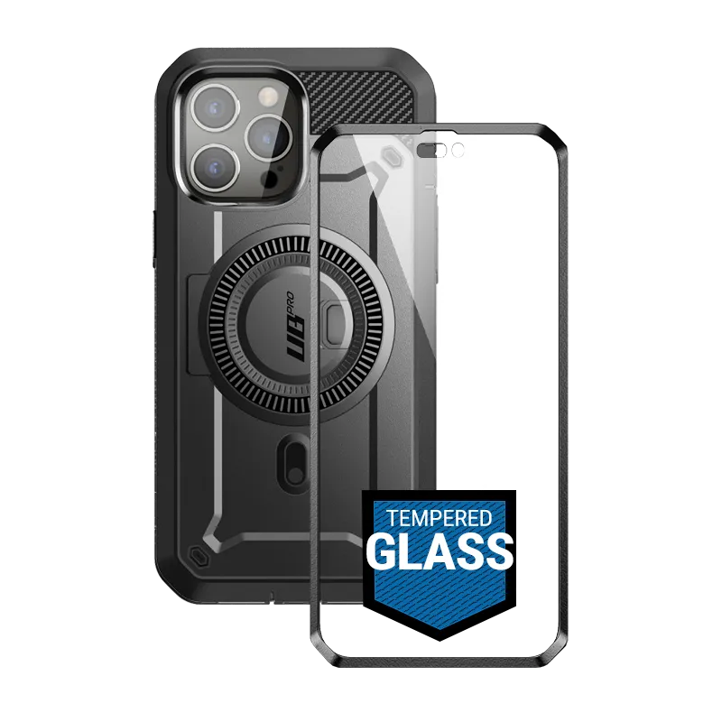 Perfect Fit iPhone 14 Pro Max 6.7 inch Unicorn Beetle PRO MAG Rugged Case with Tempered Glass-Black