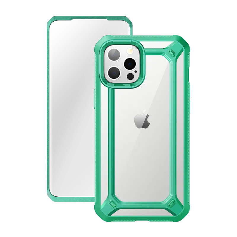 Durable Surface Transparent Look iPhone 12 Pro Max 6.7 inch Unicorn Beetle Exo with Screen Protector Clear Case-Mint Green