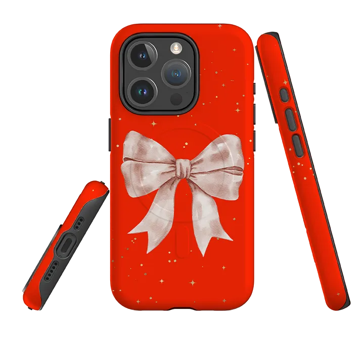 Stylish Layer Texture iPhone MagSafe Tough Case -  Big Bow Red Stars