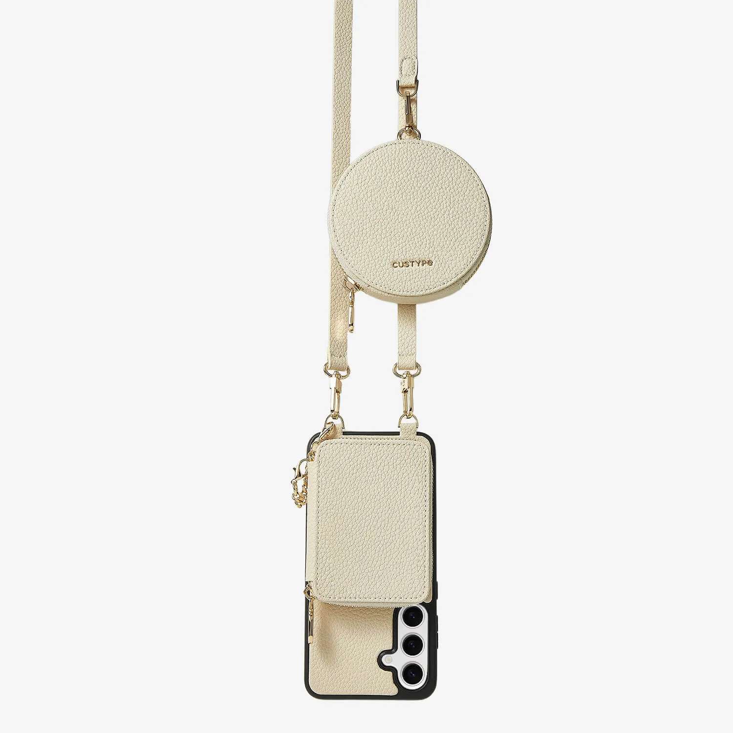 Refined Pattern Minimal Surface Layer Unique Design Set- Samsung Galaxy Detachable Wireless Charging Crossbody Wallet Phone Case Round Pouch Set