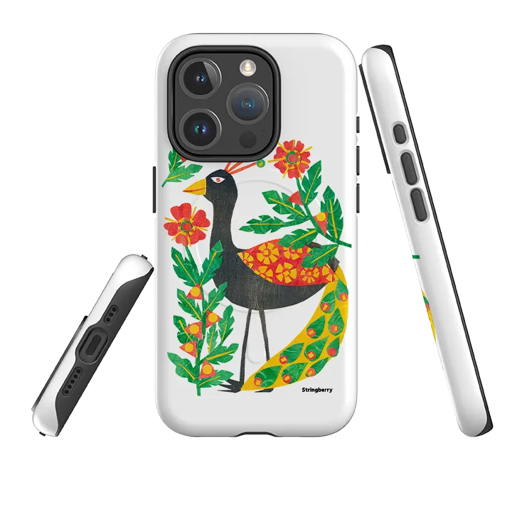 Soft Surface Design iPhone MagSafe Tough Case - Folk Floral Peahen By Tracey English