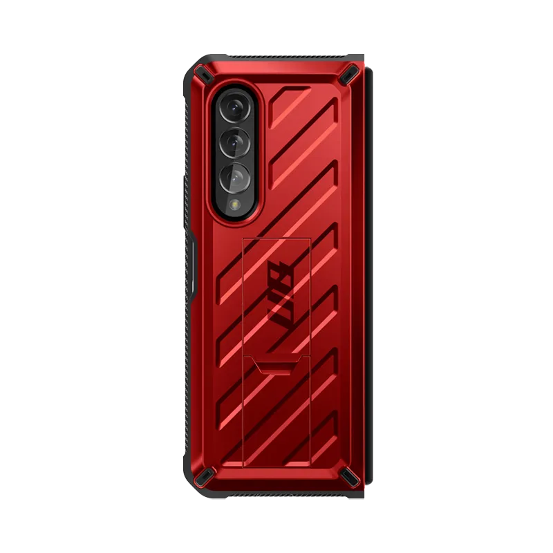 Galaxy Z Fold3 Unicorn Beetle Kickstand Case with Screen Protector-Metallic Red Elegant Surface Texture Stylish Texture
