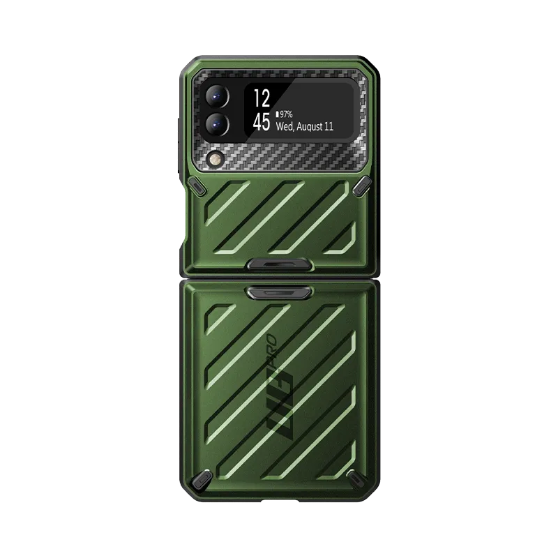 Polished Texture Design Galaxy Z Flip3 Unicorn Beetle PRO Rugged Case with Belt Clip-Dark Green