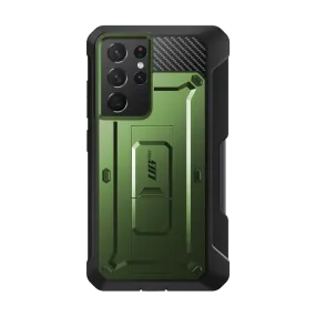 Galaxy S21 Ultra Unicorn Beetle Pro Rugged Case with S-Pen Holder - Dark Green Metal Texture
