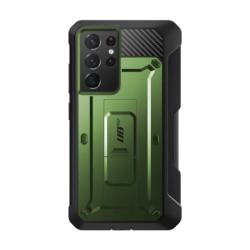 Galaxy S21 Ultra Unicorn Beetle Pro Rugged Case with S-Pen Holder - Dark Green Metal Texture