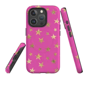 iPhone MagSafe Tough Case - Pink and Gold Stars Stylish frame