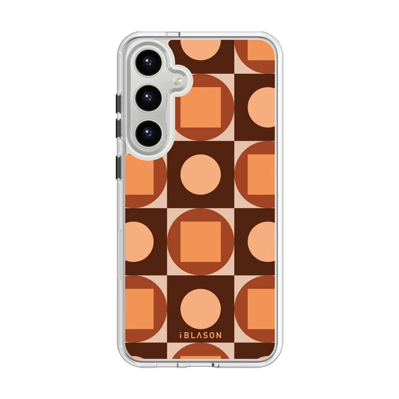 Galaxy S25 Halo MagSafe Cute Phone Case - Brown Retro Geometric Protective Quality Comfort Texture Layer