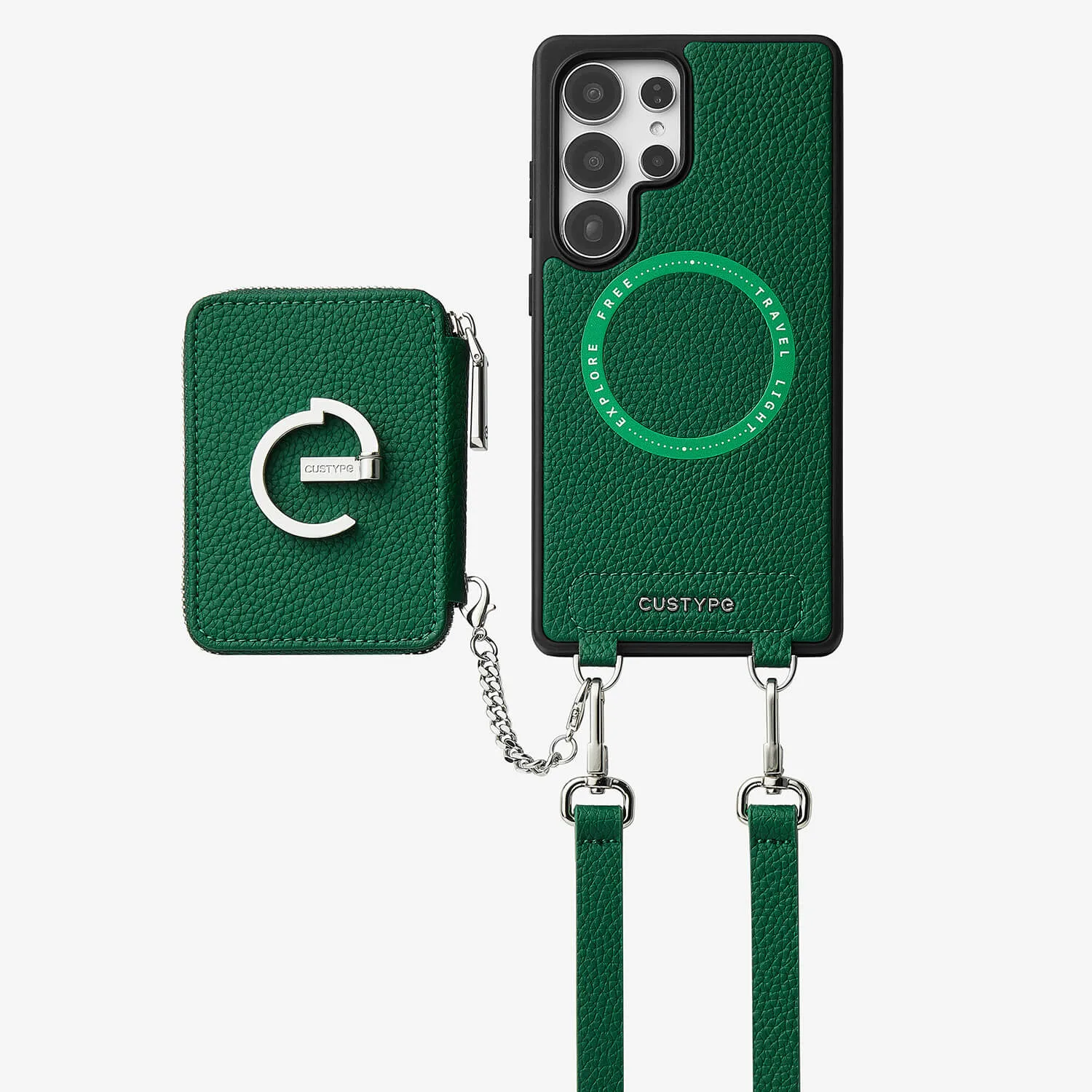 Stylish Pattern Silver Edge Kit- Samsung Galaxy Magnetic Wallet Phone Case with Neck Strap & Grip