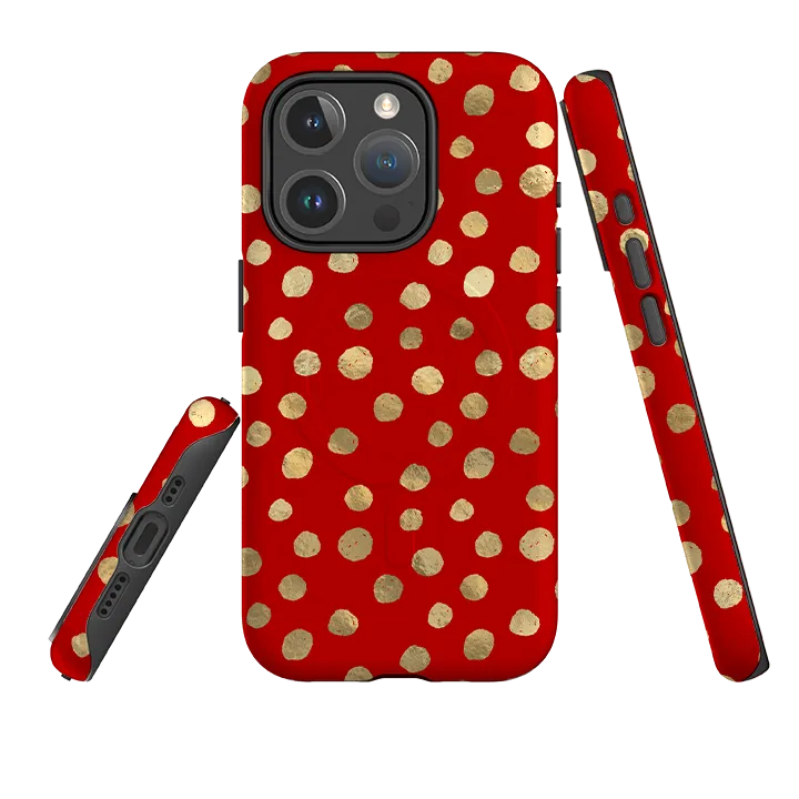 Modern Pattern Style Durable Edge Finish iPhone MagSafe Tough Case - Burgundy and Gold Stars