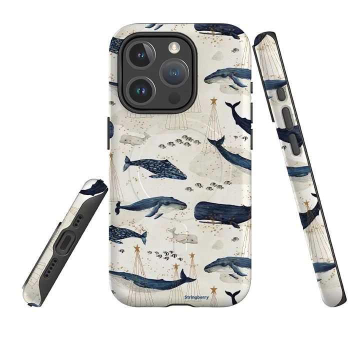 iPhone MagSafe Tough Case - Christmas Whale III By Katherine Quinn Clear Pattern Grip Assist