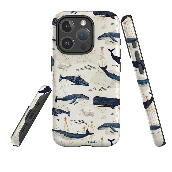Hybrid Texture Layer iPhone MagSafe Tough Case - Christmas Whale III By Katherine Quinn