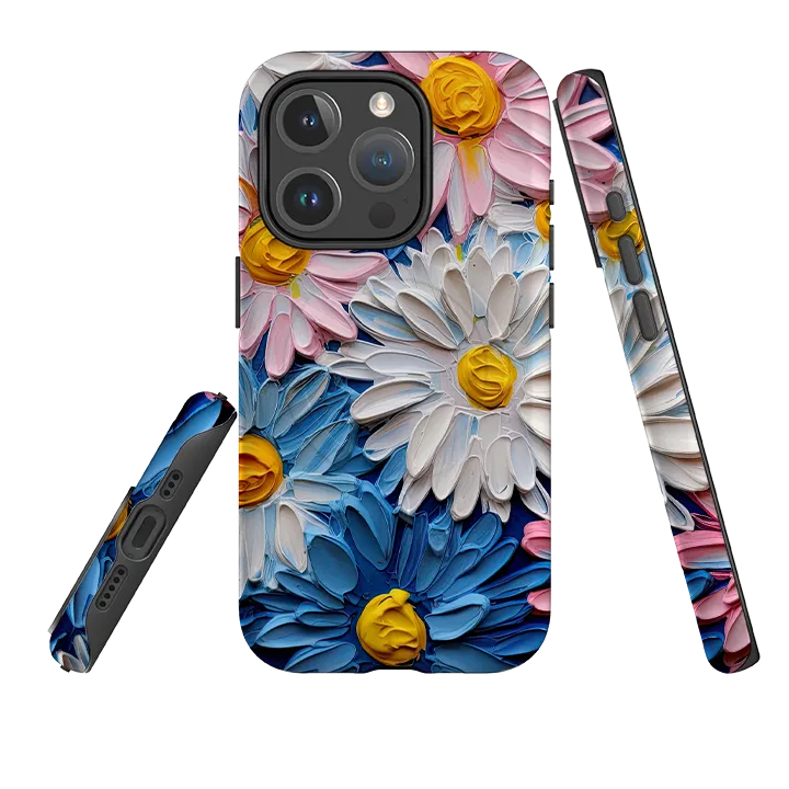 Hybrid Frame Protective barrier iPhone MagSafe Tough Case - Pink Daisies II