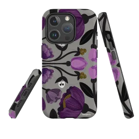 Flexible Edge Texture Sleek Grip iPhone MagSafe Tough Case -  Purple Flower Skull II By Nina Pace