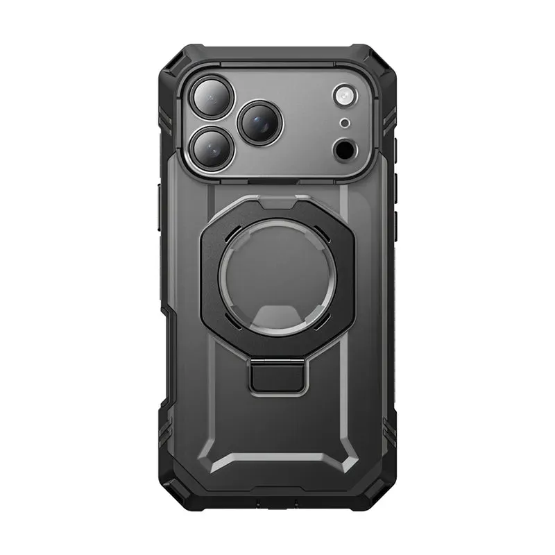 Smooth Pattern UB GRIP PRO Series iPhone 17 Pro MagSafe Phone Case with HD Tempered Glass - Black