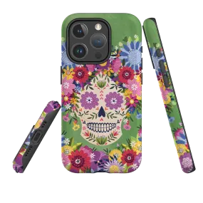 iPhone MagSafe Tough Case -  Sugar Skull Green By Ali Brookes Modern Accessory Durable touch