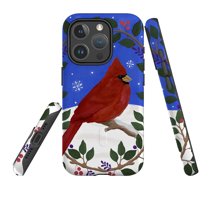 Protective Texture Layer Elegant Surface Texture iPhone MagSafe Tough Case - Cardinal Wreaths By Bex Parkin