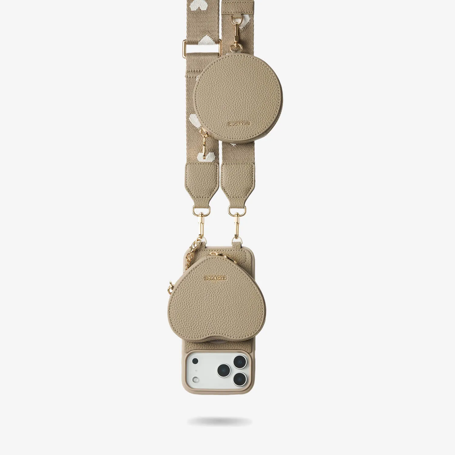 Hand Feel Modern Texture Build Heart Design Kit- Phone Case with Magnetic Heart Pouch & Webbing Strap