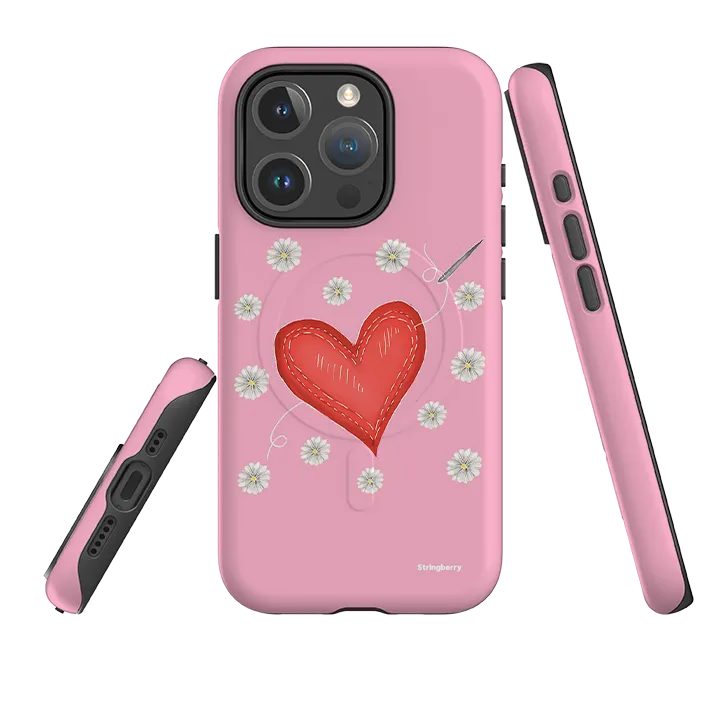 Durable Pattern Texture Durable Build iPhone MagSafe Tough Case -  Love Heart Sewing By Catherine Rowe