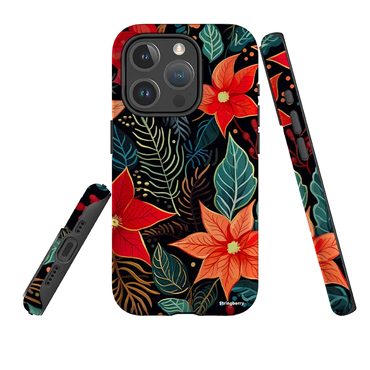 Button Cover iPhone MagSafe Tough Case - Red Winter Floral