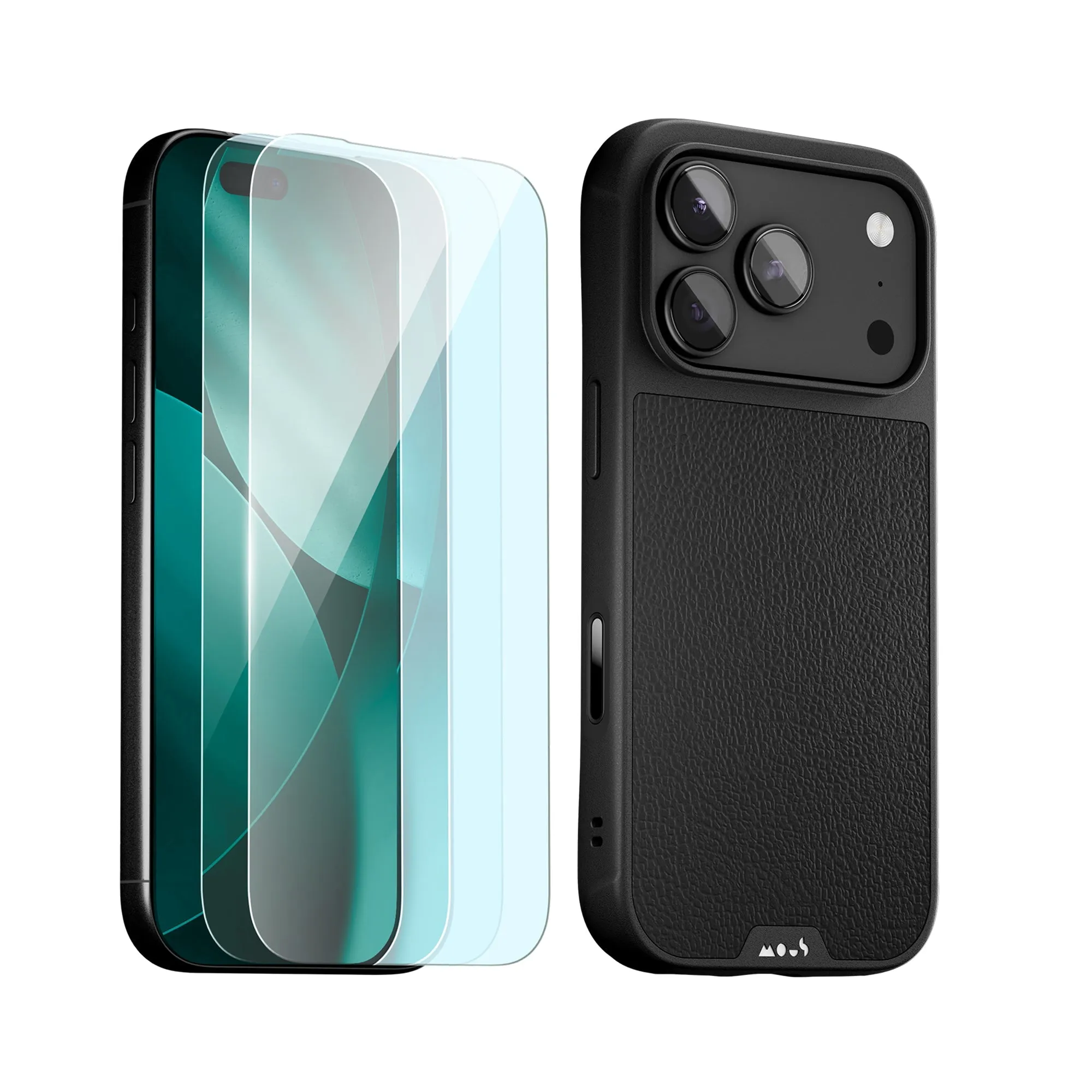 Black Leather Protective Case and Screen Protector - iPhone Protection Kit Screen Defense Max Ultra sensitive touch glass