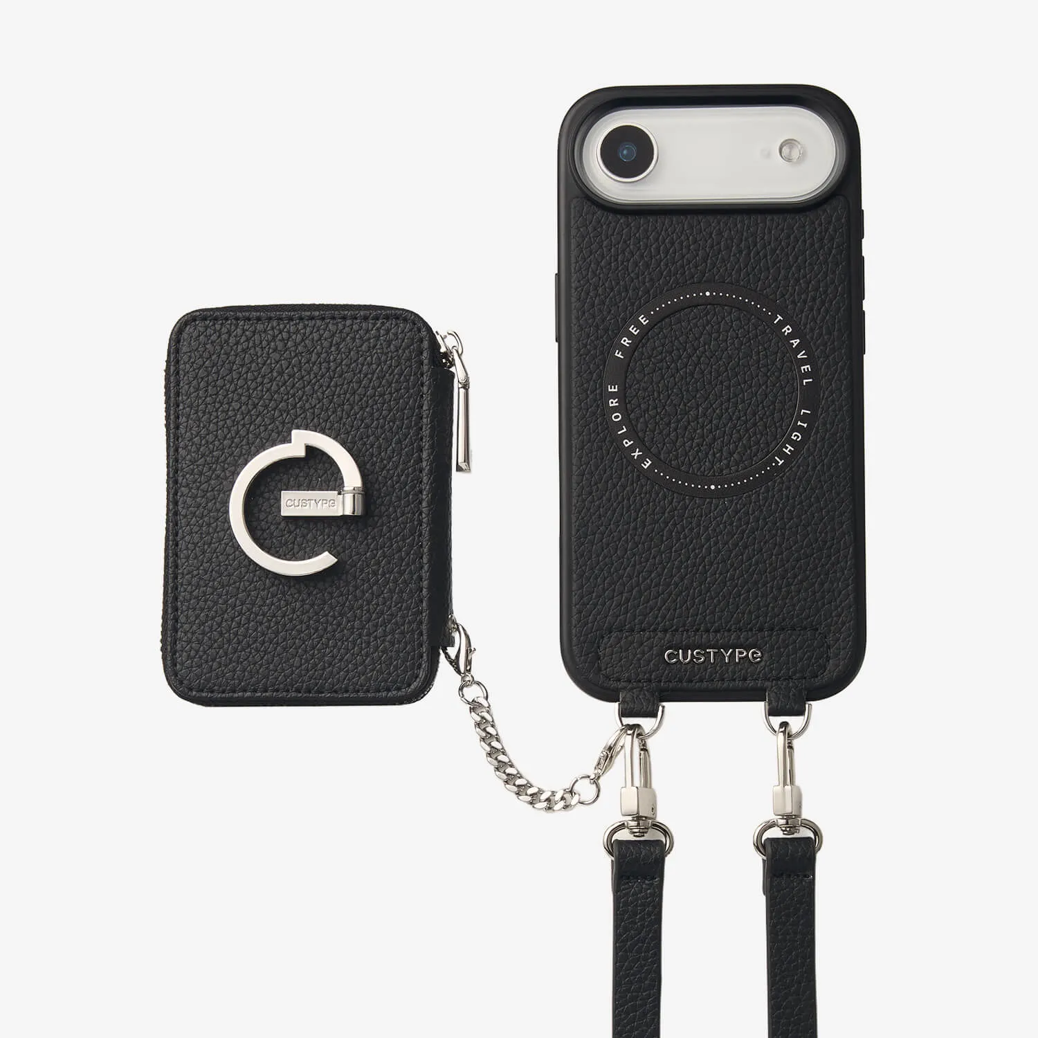 Silver Edge Kit- Magnetic Crossbody E-stand Wallet Case for Walking Minimal Texture