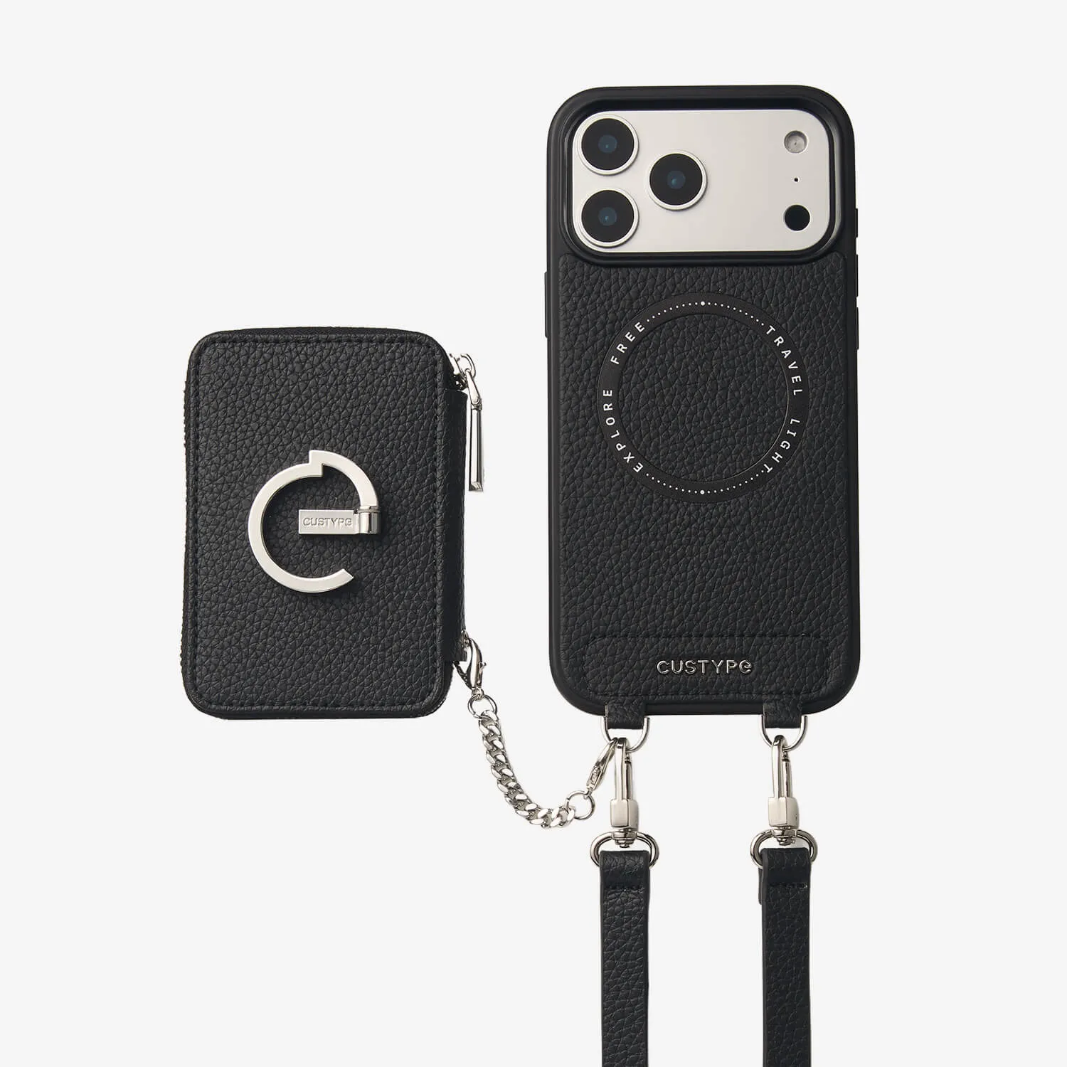 Silver Edge Kit- Magnetic Crossbody E-stand Wallet Case for Walking Simple Texture