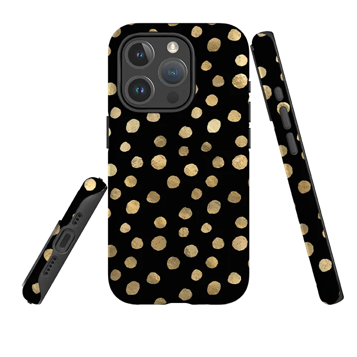 Smooth Texture Pattern Hybrid Texture Design iPhone MagSafe Tough Case -  Black and Gold Dots