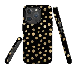 Smooth Texture Pattern Hybrid Texture Design iPhone MagSafe Tough Case -  Black and Gold Dots