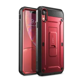 Classic Grip Durable Build Texture iPhone XR Unicorn Beetle Pro Full-Body Holster Case-Metallic Red