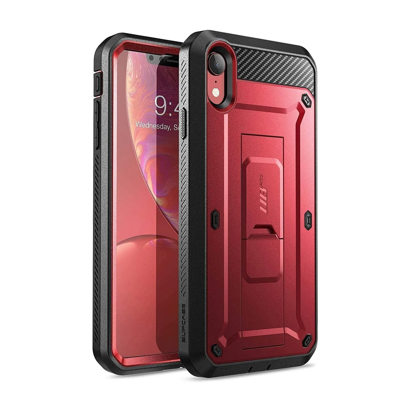 Classic Grip Durable Build Texture iPhone XR Unicorn Beetle Pro Full-Body Holster Case-Metallic Red