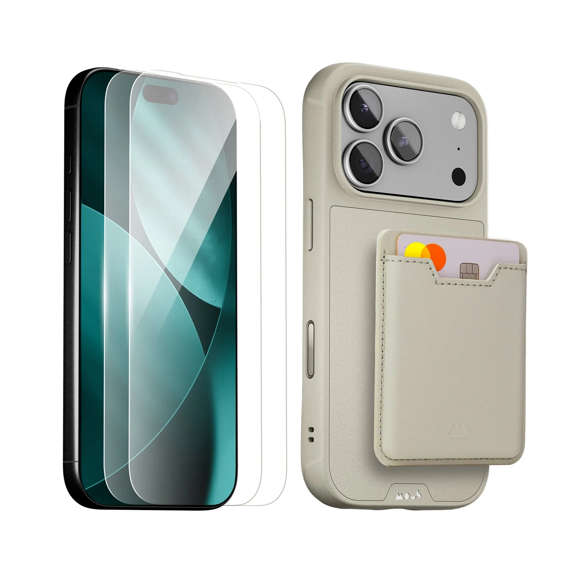 Stone Protective Case, Screen Protector and Card Wallet - iPhone Starter Kit edge to edge coverage Premium Quality