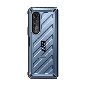 Protective Quality Galaxy Z Fold4 Unicorn Beetle Kickstand Case with Screen Protector-Metallic Blue